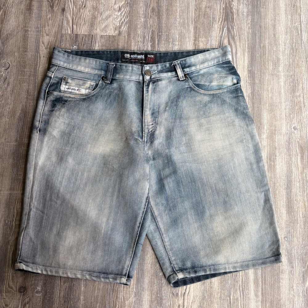 Ecko Unltd Mens Denim jorts Size 34 Light Wash Blue Y2K Hip Hop Streetwear baggy